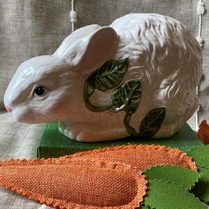 Vintage 1980’s white Ceramic Bunny Rabbit adorned with green Ivy